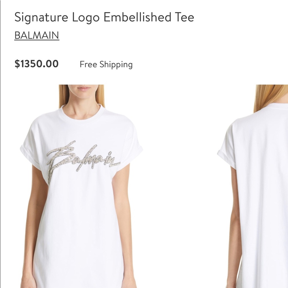 BALMAIN Auth Signature Rhinestone Oversize Tee XL